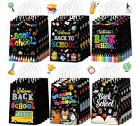 Zhanmai 24 Pcs Welcome Back to School Gift Bags with Handle Black Bus Pencils First Day of School Goodie Bags Candy Treat Paper Wrapping Bag for Back to School Party Favors Decoration