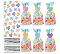 Zhanmai 300 Pcs Valentine's Day Conversation Heart Cellophane Bags Bulk Set with 150 Valentines Treat Goodie Gift Bags 150 Heart Gift Tags for Valentines Wedding Party Favor Supplies (5 x 7 Inches)