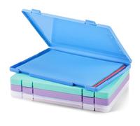 Zhanmai 4 Pcs A4 File Portable Project Case Plastic Scrapbook Paper Storage Box for 8.5 x 11 Letter Paper Colorful Storage File Boxes Paper Organizer Office Document Case Magazine Storage Container