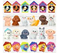 Zhanmai 48 Pcs Dog Valentine's Day Gifts Card with Dog Cat Figurines Resin Miniature Puppy Heart Card for Valentine Party Favors Exchange Prizes (Novel)