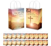 Zhanmai 50 Pcs Easter Christian Gift Bags Church Visitor Welcome Packets Bulk with Handles Religious Baptism Bags with Bible Verse for Holiday Party 5.91 x 3.15 x 8.27 Inch
