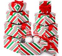 Zhanmai 8 Pcs Christmas Boxes Gift Cane Xmas Box Stackable Christmas Candy Nesting Gift Boxes with Lids 4 Assorted Size for Xmas Holiday Decorative Presents Wrapping (Red White Green,Square)