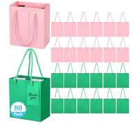 Zhanmai 80 Pcs Mini Gift Bags with Handles, 4.3 x 2.5 x 5 Inches Small Thank You Paper Goodie Bags Bulk for Birthday Wedding Baby Shower Party (Pink and Green)