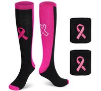 Zhanmai Breast Cancer Awareness Breast Cancer Pink Ribbon Socks Wristbands for Soccer Volleyball Football Baseball(S)