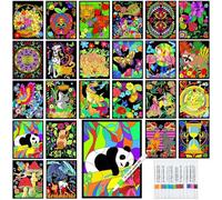 Zhanmai Pack of 48 Animal Velvet Coloring Posters and Watercolor Pens Creature Forest Panda Trigger Lion Velvet Posters for Adults Coloring Poster for Classroom Holiday Arts Crafts