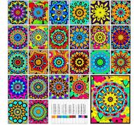 Zhanmai Pack of 48 Mandala Velvet Coloring Posters and Watercolor Pens Flower Fuzzy Velvet Coloring Posters for Adults Teenagers Large Poster for Classroom Festive Holiday Crafts Activity