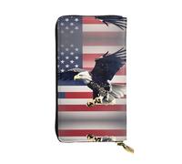 ZhanMg 3D Bald Eagle Flying with American Flag Print Leather Long Clutch Wallet – Fashionable, Durable & Lightweight with Card Holder, Coin Pocket, Black, One Size