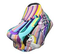 ZhanMg Unicorns On Colorful Stripes Stroller Chair Nursing Top Cover - Privacy Canopy for Newborns and New Moms, Perfect for High Chair, Black