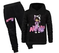 ZhanQuan APHMAU Girls Tracksuit Set Hoodie with Jogging Pants 2 Pieces/set Kids Casual Sweatshirts Outfits 1-13 Years（Black-170cm）