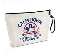 ZHANTUONE Calm Down I've Done This On A Mannequin Funny Cosmetic Bag, Canvas Toiletry Storage Pouch Travel Zipper Makeup Bag, Gifts for Paramedic Emergency Medical Technician ICU Nurse Doctor EMT EMS