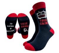ZHANTUONE I'd Rather Be Watching True Crime Novelty Fashion Breathable Casual Cotton Socks, Unisex Cozy Knitted Crew Socks, Crime Inspired Gifts, Gifts for Crime Fans Friends Coworker
