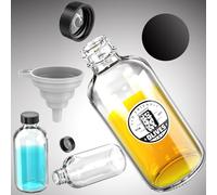 ZHANXUBIO Clear Glass Bottles, 250ml Boston Round Sample Bottles with Black Poly Cone Caps, Labels, Funnels (4pcs 250ml 8oz, Clear)