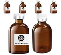 ZHANXUBIO Sterile Empty Vials with Self Healing Injection Port and Aluminum Plastic Cap,Sterile Package (50ml Amber 6PCS)