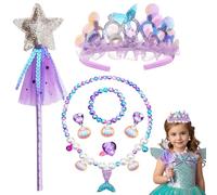 ZHAO GE 6-Piece Mermaid Jewellery Set for Girls, Mermaid Headband, Mermaid Costume Girls, Includes Crown Girls Ear Clips, Necklace, Bracelet Rings, Children's Jewellery Girls 3/4 Years