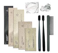 ZHAOCAI 5 Piece Set Travel Essentials Kit with Black Hair Comb, 2 Toothbrushes with 12g Toothpaste, Individually Wrapped Travel Toothbrush Set with Shower Cap & Cotton Swabs for Hotel