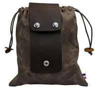 ZhaoCo Canvas Foraging Pouch for Hiking, Collapsible Leather Belt Pouch Waist Bag with Drawstring & Buckle, Multi-Purpose Storage Bag for Outdoors Camping, Easy Looping Around Belts (Light Brown)
