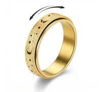 Zhaohyjianm Fidget Ring for Anxiety Relief - Stainless Steel Spinner Ring with Moon & Star, Stress Relief Calm Ring for Women & Men, Smooth Roller Fidget Band Ring (Gold, 10)