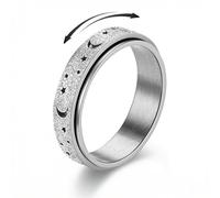 Zhaohyjianm Fidget Ring for Anxiety Relief - Stainless Steel Spinner Ring with Moon & Star, Stress Relief Calm Ring for Women & Men, Smooth Roller Fidget Band Ring (Silver, 5)