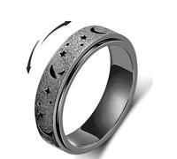 Zhaohyjianm Fidget Ring for Anxiety Relief - Stainless Steel Spinner Ring with Moon & Star, Stress Relief Calm Ring for Women & Men, Smooth Roller Fidget Band Ring (Black, 12)