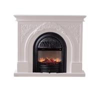 Zhaoj24-05 Decorative Fireplaces 51.1" Freestanding Electric Fireplace with Mantel, White Vintage Fireplace with Birdcage Shaped Heater Core and 3D Realistic Flame, Remote Control(Black)