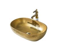 Zhaoj24-05 Vanity Sinks European Style Luxury Golden Wash Basin Hotel Bathroom Sink Oval Above Counter