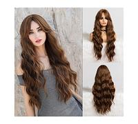 Zhaoj24-05 Wigs for Women 28" Long Wavy Curly Wig with Curtain Bangs Synthetic Brown Water Wavy Wigs for Black Women Natural Heat Resistant Fiber Wigs for Daily Cosplay Party for Party Cosplay Wig