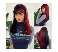 Zhaoj24-05 Wigs for Women Black and Dark Red Long Straight Synthetic Hair Wigs with Bangs Cosplay Party Halloween Two Tone Wig for Women Heat Resistant for Party Cosplay Wig