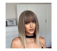 Zhaoj24-05 Wigs for Women Gray Blonde Short Bob Ombre Synthetic Wigs Medium Straight Ash Cosplay Hair with Bangs for Women Afro Natural Heat Resistant for Party Cosplay Wig