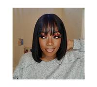Zhaoj24-05 Wigs for Women Human Hair Wigs Bob Wigs with Bangs Short Straight Hair Wigs 100% Remy Human Hair None Lac for Party Cosplay Wig(10inches 1PC)