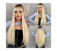 Zhaoj24-05 Wigs for Women Light Blonde Long Straight Hair Women Wig with Bangs Synthetic Wig Daily Use Heat Resistant Fiber Natural Female Fake Hair for Party Cosplay Wig