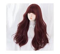 Zhaoj24-05 Wigs for Women Long Dark Red Wig with Bangs, Loose Wavy Curly Wig for Women High-temperature Synthetic Fiber Red Wavy Wigs for Cosplay Daily Use for Party Cosplay Wig