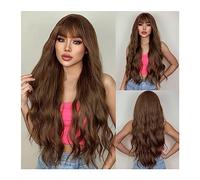 Zhaoj24-05 Wigs for Women Long Wavy Copper Brown Synthetic Hair Wig with Bangs for Black Women Dark Brown Body Wave Cosplay Natural Heat Resistant Hair for Party Cosplay Wig