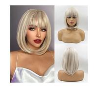 Zhaoj24-05 Wigs for Women Short Straight Synthetic Wigs with Bangs Short Bob Wigs Ash Golden Natural Synthetic Hair for Women Daily Cosplay Heat Resistant Fiber Wigs for Party Cosplay Wig
