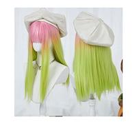 Zhaoj24-05 Wigs for Women Synthetic Hair Long Straight Lolita Wig with Bangs Pink Gradient Green Cosplay Wig for Women Girl Natural Soft Heat Resistant Costume Halloween Wig for Party Cosplay Wig