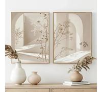 ZHAOLIN 2Pcs Beige Simple Arch Landscape Canvas Print Neutral Brown Tones Bohemian Leaves Office Bedroom Dining Room Home Decor 30x50cm(12x20in) x2 Frameless