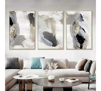ZHAOLIN 3pcs Abstract Brush Effect Wall Art Canvas Painting, Modern Grey Beige Posters Wall Pictures For Living Room Home Decor(60x80x3 cm/Frameless)