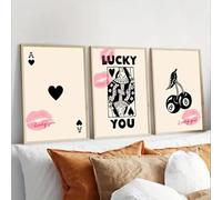 ZHAOLIN 3Pcs Abstract Vintage Poker Cherry Black Lucky You Poster Canvas Print Picture Wall Modern Minimalist Bedroom Home Decor 50x70cm(20x28in) x3 frameless