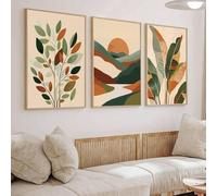 ZHAOLIN 3pcs Bohemian Green Terracotta Palm Leaves, Sunset Wall Art Decor Painting, Abstract Botanical Poster, Living Room Art Decor 50x70cm(20x28in) x3 frameless