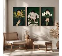 ZHAOLIN 3pcs Canvas Print Decorative Painting, Emerald Green Abstract People Art, Minimal Stripe Female Abstract Painting Home Decor 60X90cmx3 Frameless