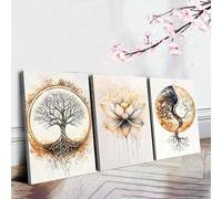 ZHAOLIN 3pcs Canvas Wall Art - Tree of Life & for Lotus Flower Designs Posters for Living Room Decor Vintage Style, Zen Home Decor 50x70cmx3 Frameless