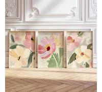 ZHAOLIN 3pcs Soft Pink Wildflowers Botanical Wall Art Poster Canvas Print Abstract Floral Cottagecore Decor Painting For Home Decor(21x30cmx3/Canvas wrap)