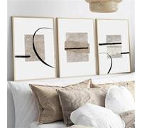 ZHAOLIN Abstract Black Beige Geometry Line Canvas Painting Modern Boho Wall Art Poster Print Pictures Living Room Interior Decor 30x45cm(12x18in) x3 frameless