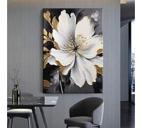 ZHAOLIN Abstract White Flowers Golden Leaves Print Art Floral Canvas Painting Creamy Style Wall Painting Modern Living Room Decor(40x60/Frameless)