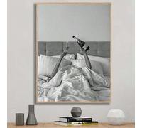 ZHAOLIN Black And White Pouring Champagne On Bed Celebrating Canvas Poster, Modern Wall Art Canvas Painting For Home Decoration(70x140cm/Canvas wrapped)