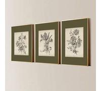 ZHAOLIN Boho Green Sketch Flower Vintage Wall Art Poster Canvas Print Antique Botanical Floral Rustic Retro Painting For Home Decor(40x60cmx3/Frameless)