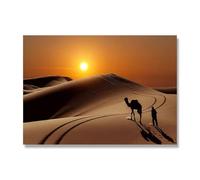 ZHAOLIN Camel and Herdsman in Sahara Desert Landscape Wall Art Poster Morocco Desert Canvas Painting for Living Room Decor Prints 80x120cm Frameless