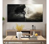 ZHAOLIN Canvas Modern Abstract Black and White Tree of Life Canvas Print Wall Art Decor Abstract Artwork For Living Room Bedroom(20x40cm/Frameless)