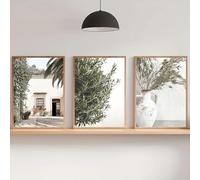 ZHAOLIN Canvas Poster Modern Art Olive Tree Architecture Poster Canvas Painting Green White Italian Wall Art Picture for Home Decor 40x60cm(19x24in) x3 frameless