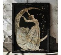 ZHAOLIN Celestial Goddess Gothic Wall Art Poster Moon Woman Abstract Moody Dark Academia Painting Canvas Print For Home Decor(80x120cm/Frameless)