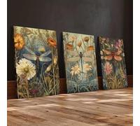 ZHAOLIN Dragonfly Floral Wall Art Canvas Print Aesthetic Home Decor Vibrant Indoor Outdoor Poster Dragonfly Decor Botanical Art(21x30cmx3/Frameless)